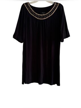 Style & Co. Black Dark Relaxed Peasant Tunic Top Beaded Golden Embellishment XL